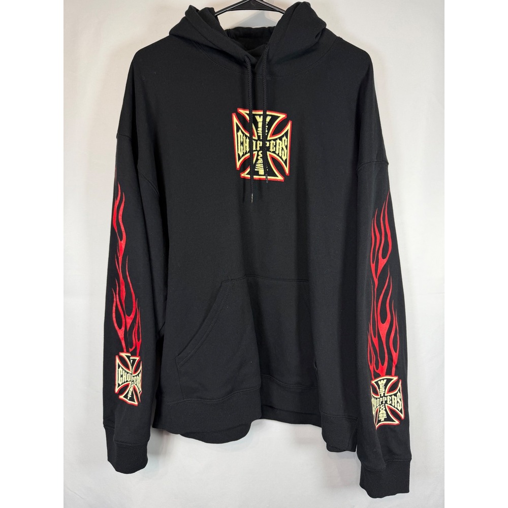 West Coast Choppers Jesse James Flame Logo Hoodie Black XL Mens Cross Graphic